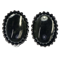 Simple Stud-Earrings With Bead Accents Black & Silver-Tone Colored #LQE4002