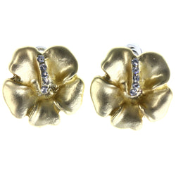 Hibiscus Flower Stud-Earrings Crystal Accents Gold-Tone & Silver-Tone