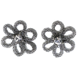 Flower Stud-Earrings With Crystal Accents  Silver-Tone Color #LQE4005