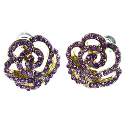 Rose Stud-Earrings With Crystal Accents Purple & Gold-Tone Colored #LQE4009