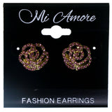 Rose Stud-Earrings With Crystal Accents Purple & Gold-Tone Colored #LQE4009