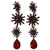 Red & Silver-Tone Colored Metal Dangle-Earrings With Crystal Accents