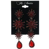 Red & Silver-Tone Colored Metal Dangle-Earrings With Crystal Accents