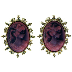 Cameo Stud-Earrings With Bead Accents Pink & Gold-Tone Colored #LQE4014