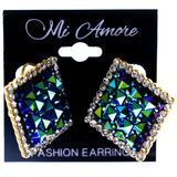 AB Finish Stud-Earrings With Crystal Accents Blue & Silver-Tone Colored #LQE4015