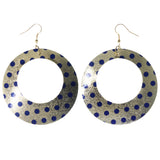 Polka Dots Dangle-Earrings Gold-Tone & Blue Colored #LQE4016