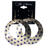 Polka Dots Dangle-Earrings Gold-Tone & Blue Colored #LQE4016