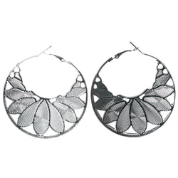 Leaf Hoop-Earrings Silver-Tone Color  #LQE4018