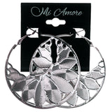 Leaf Hoop-Earrings Silver-Tone Color  #LQE4018