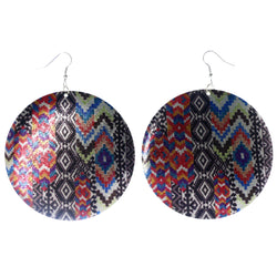 Tribal Pattern Dangle-Earrings Colorful & Silver-Tone Colored #LQE4025