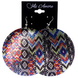 Tribal Pattern Dangle-Earrings Colorful & Silver-Tone Colored #LQE4025