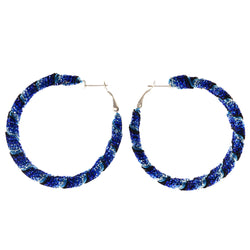Sparkling Glitter Hoop-Earrings Blue & Black Colored #LQE4026