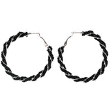 Black & Silver-Tone Colored Metal Hoop-Earrings With Bead Accents #LQE4028