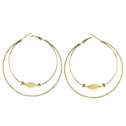 Gold-Tone Metal Hoop-Earrings With Bead Accents #LQE4029