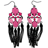 Pink & Black Colored Plastic Dangle-Earrings With Bead Accents