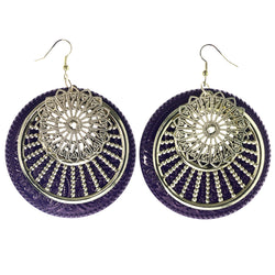 Flower Filigree Textured Dangle-Earrings Purple & Gold-Tone Colored #LQE4030