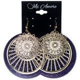 Flower Filigree Textured Dangle-Earrings Purple & Gold-Tone Colored #LQE4030