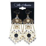 Faceted Filigree -Dangle-Earrings Crystal Accents Gold-Tone & White