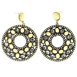 Faceted -Dangle-Earrings Crystal Accents White & Gold-Tone #LQE4033