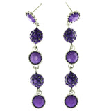 Purple & Silver-Tone Metal -Dangle-Earrings Bead Accents #LQE4034