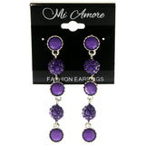 Purple & Silver-Tone Metal -Dangle-Earrings Bead Accents #LQE4034