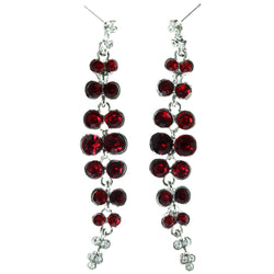 Silver-Tone & Red Metal -Dangle-Earrings Crystal Accents #LQE4035