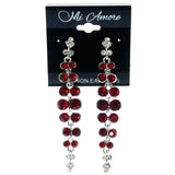 Silver-Tone & Red Metal -Dangle-Earrings Crystal Accents #LQE4035