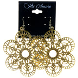 Sparkling Glitter Flower Dangle-Earrings Gold-Tone Color  #LQE4038