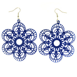Sparkling Glitter Flower Dangle-Earrings Blue Color  #LQE4039