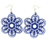 Sparkling Glitter Flower Dangle-Earrings Blue Color  #LQE4039
