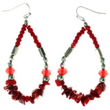 Stone Dangle-Earrings With Bead Accents Red & Silver-Tone Colored #LQE4040