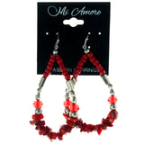 Stone Dangle-Earrings With Bead Accents Red & Silver-Tone Colored #LQE4040