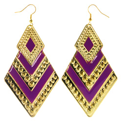 Textured Dangle-Earrings Gold-Tone & Purple Colored #LQE4041