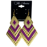 Textured Dangle-Earrings Gold-Tone & Purple Colored #LQE4041