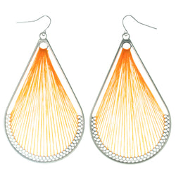 String Art Dangle-Earrings Orange & Silver-Tone Colored #LQE4045
