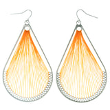 String Art Dangle-Earrings Orange & Silver-Tone Colored #LQE4045