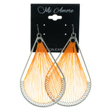 String Art Dangle-Earrings Orange & Silver-Tone Colored #LQE4045