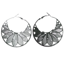 Leaf Hoop-Earrings Silver-Tone Color  #LQE4046