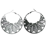 Leaf Hoop-Earrings Silver-Tone Color  #LQE4046