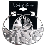 Leaf Hoop-Earrings Silver-Tone Color  #LQE4046