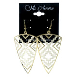 Gold-Tone & White Colored Metal Dangle-Earrings #LQE4047