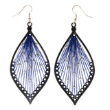 String Art Dangle-Earrings With Bead Accents Black & Blue Colored #LQE4048