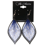 String Art Dangle-Earrings With Bead Accents Black & Blue Colored #LQE4048