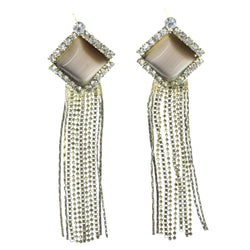 Gold-Tone & Brown Metal -Dangle-Earrings tassel Accents #LQE4051