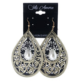 Leaf Filigree Dangle-Earrings Bead Accents Gold-Tone & Black #LQE4053