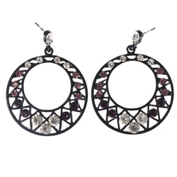 Black & Purple Colored Metal Drop-Dangle-Earrings With Crystal Accents #LQE4054