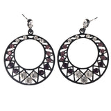 Black & Purple Colored Metal Drop-Dangle-Earrings With Crystal Accents #LQE4054