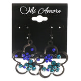 Flower Dangle-Earrings With Crystal Accents Black & Blue Colored #LQE4058