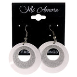 Sparkling Glitter Dangle-Earrings White & Silver-Tone Colored #LQE4063