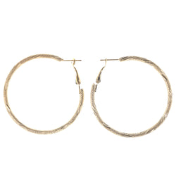 Simple Textured Hoop-Earrings Gold-Tone Color  #LQE4064